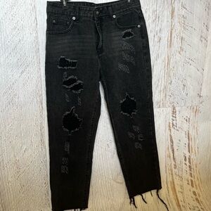 Nasty Gal Distressed Black Denim Jeans